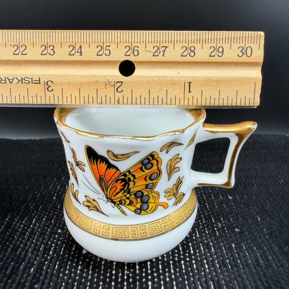 CC&T Butterfly Porcelain Espresso Cup and Saucer Set Gold Gilt Trim Demitasse‎